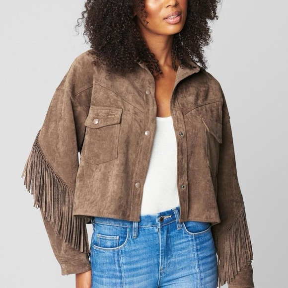 Blank NYC Boxy Crop Fringe Jacket - Brown Suede - Size M - Picture 1 of 12